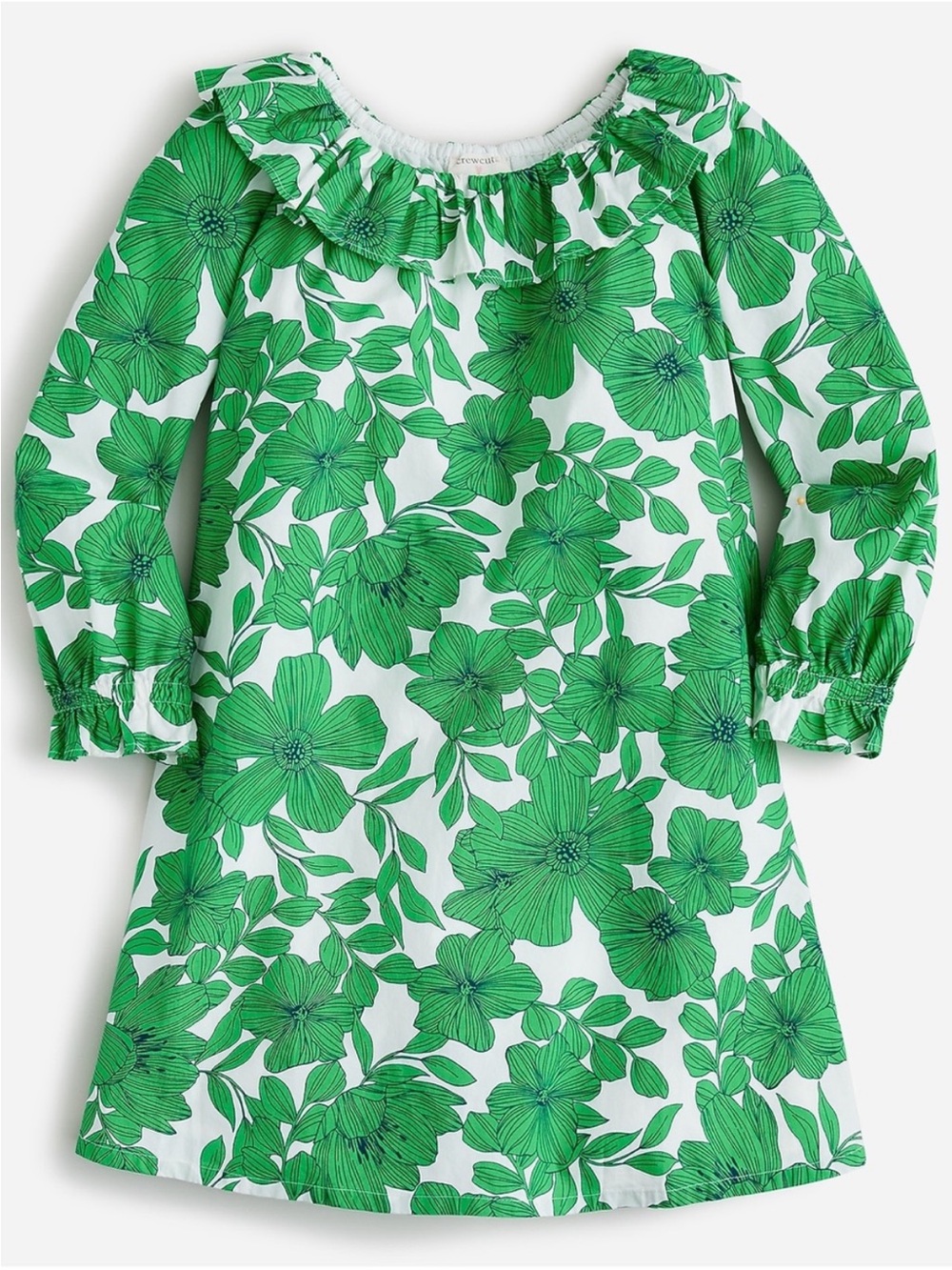 Crewcuts Girls' Green Floral Ruffle-Neck Dress 10 liberty